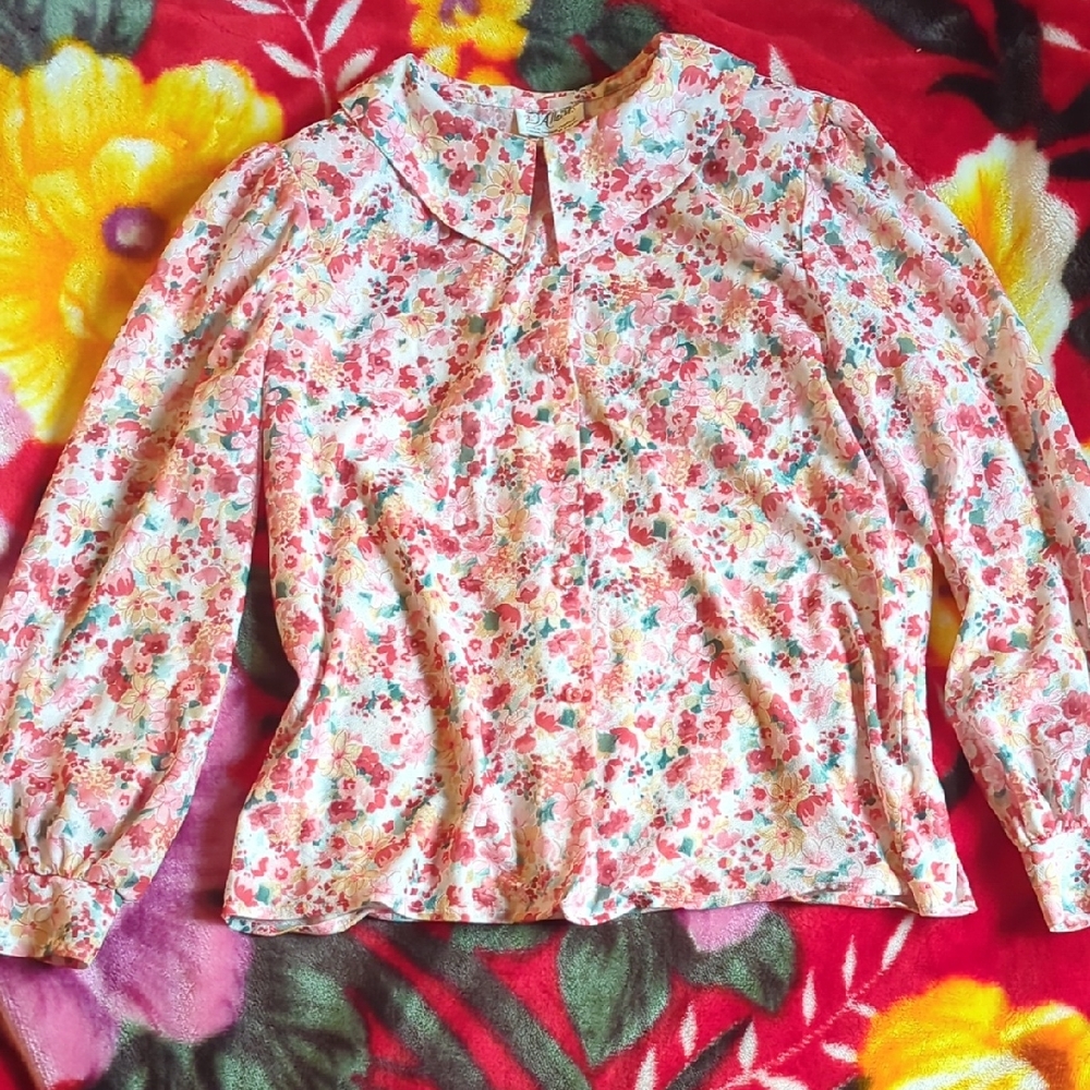 🩷 Vintage Floral Print Pan Collar Blouse